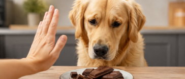 Auf dem Bild ist ein Hund zu erkennen, der Schokolade nicht essen darf. Die Frage, was darf ein Hund essen stellen sich viele Menschen und dieses Bild gibt Antwort darauf.
